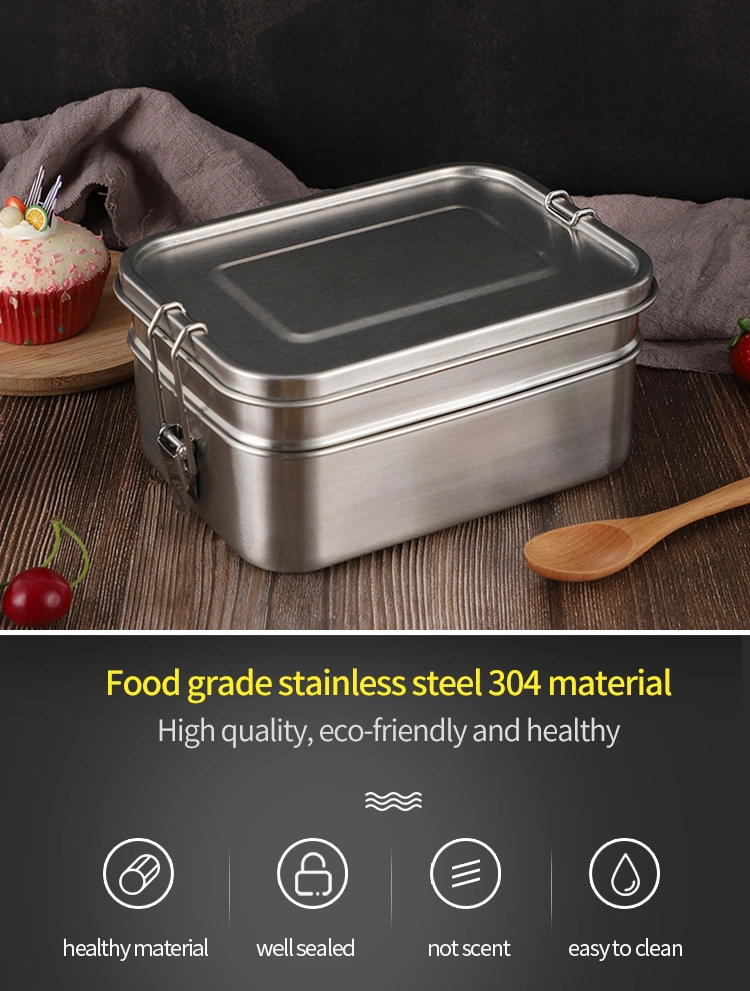 Reusable Camping Sealed Double Layer OEM ODM Logo Customizable Food Packing Container Stainless Steel Bento Box Lunch Box