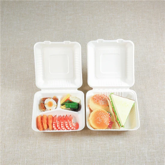 Eco Friendly Take Away out Packaging Disposable Tableware Compostable Biodegradable Cornstarch PLA Sugarcane Bagasse Clamshell Lunch Food Box