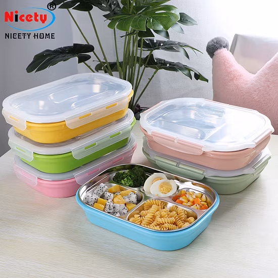 2023 Square Stainless Steel Food Storage Container Plastic Kids Bento Lunch Box