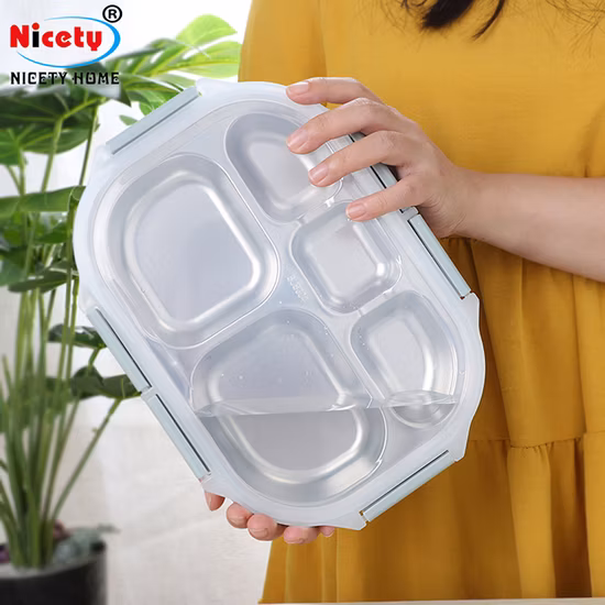 2023 Square Stainless Steel Food Storage Container Plastic Kids Bento Lunch Box