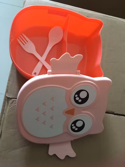 Cute Kids Cartoon Owl Plastic Lunch Box Portable Bento Box Food Container Storage Box