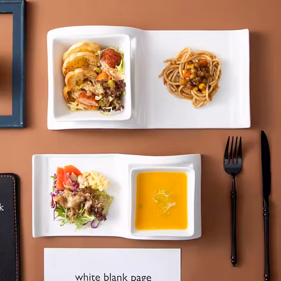 Ceramic Dinner Plate Cold Dishes Sushi Salad Shrimp Barbecue Serving Trays with Soy Sauce Bowl Restaurant Dinnerware Sets Plate